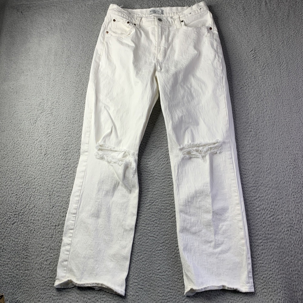 Abercrombie & Fitch Baggy Low Rise Distressed White Cotton Jeans 28/6r